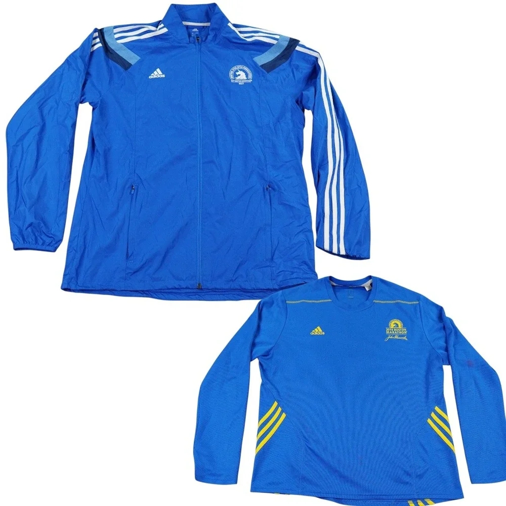 Adidas 2017 Boston Marathon Jacket 2014 Shirt Lot Mens Large Blue Unicorn Logo